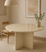 oval traverten yemek masası