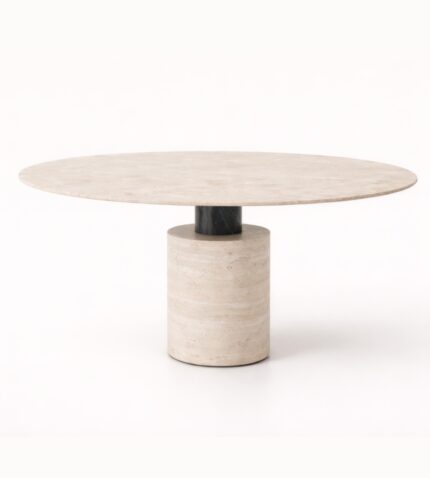 el yapımı traverten yemek masası doğal taş yuvarlak form