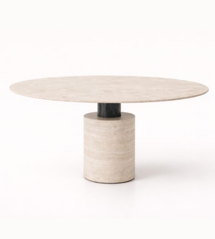el yapımı traverten yemek masası doğal taş yuvarlak form
