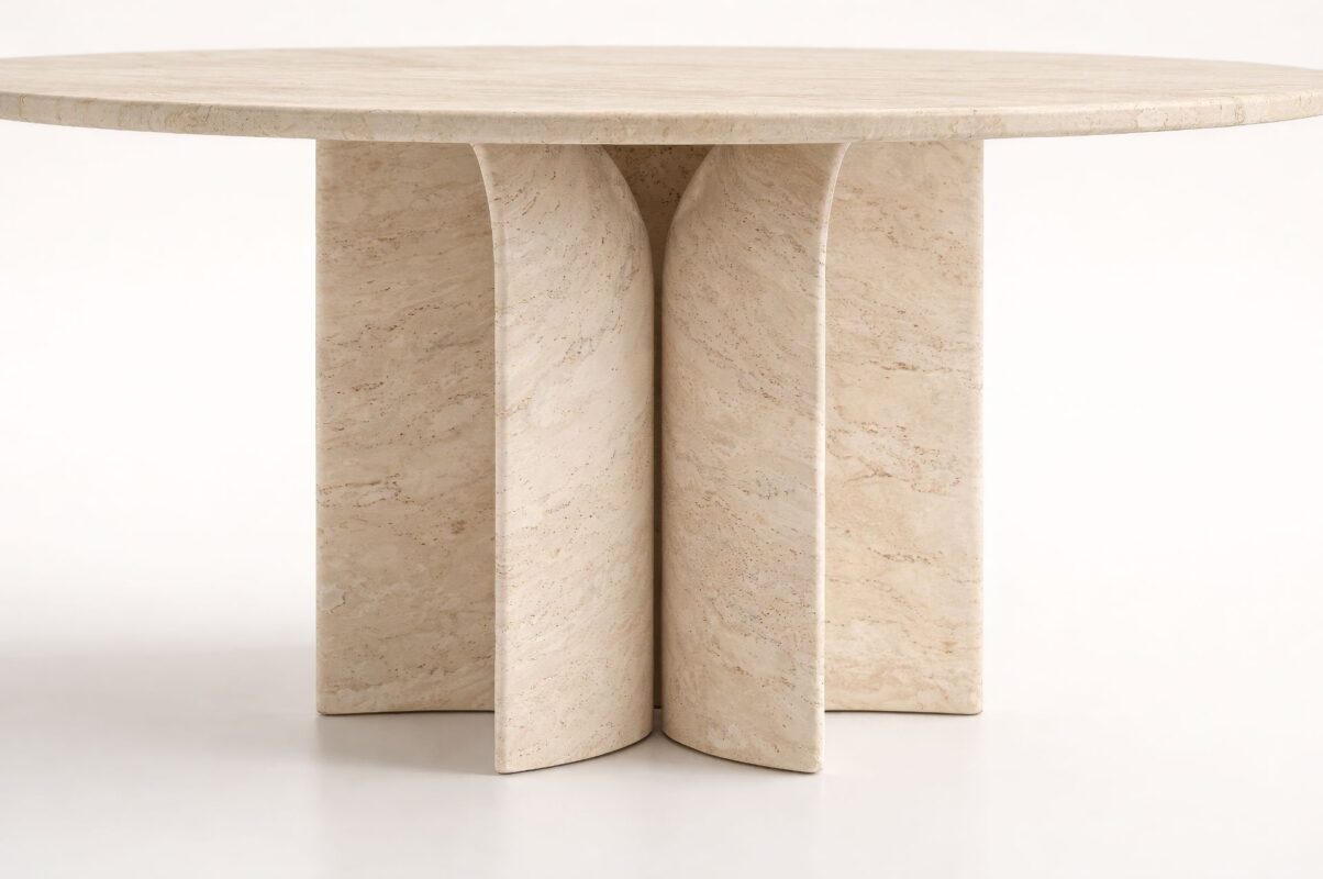 pleon cagdas traverten yemek masası doğal taş yuvarlak tabla