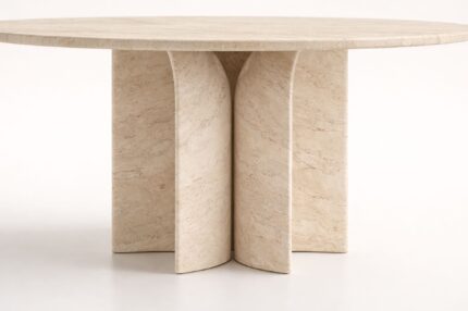 pleon cagdas traverten yemek masası doğal taş yuvarlak tabla