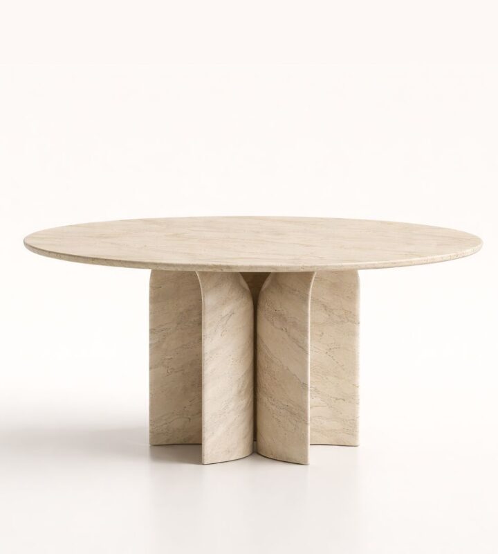 pleon cagdas traverten yemek masası doğal taş yuvarlak tabla