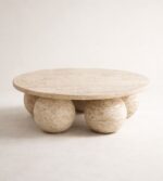 lunea yuvarlak traverten orta sehpa doğal taş küresel ayak