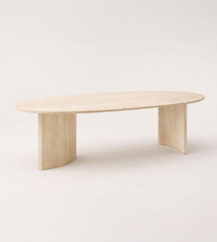 arcen oval traverten orta sehpa görünüm