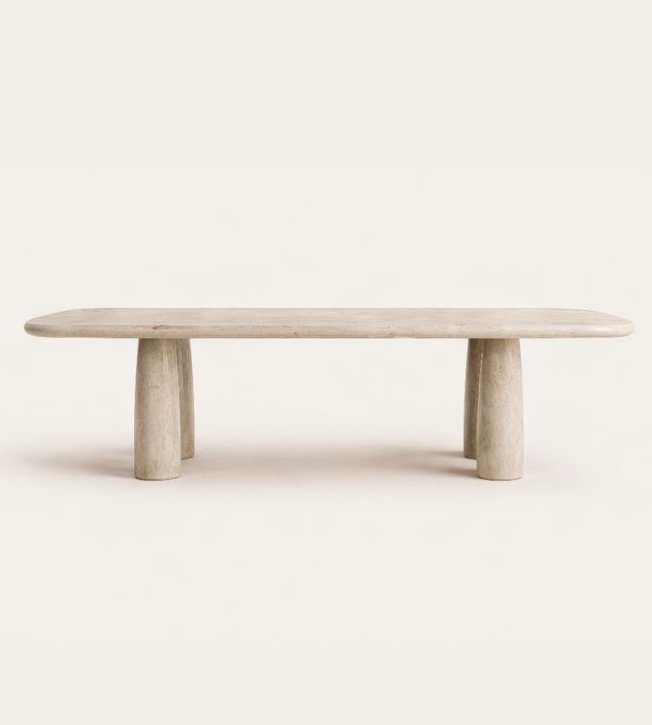 lyon sofistike traverten yemek masası doğal taş uzun form